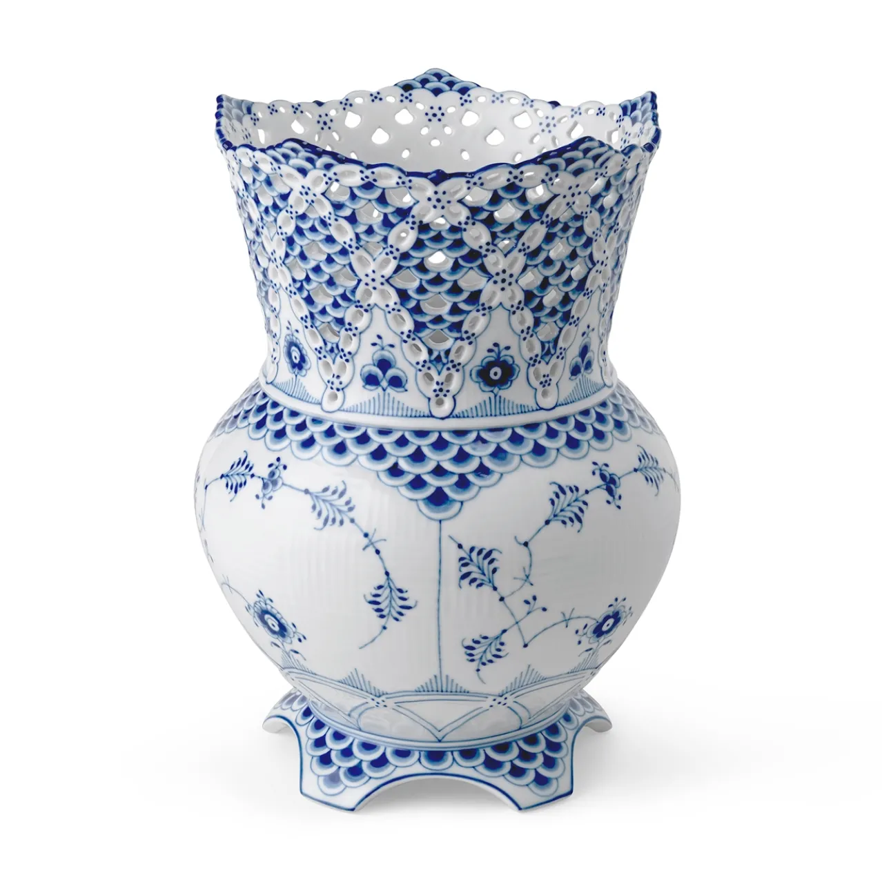 Blue Fluted Full Lace Vase, 22 cm