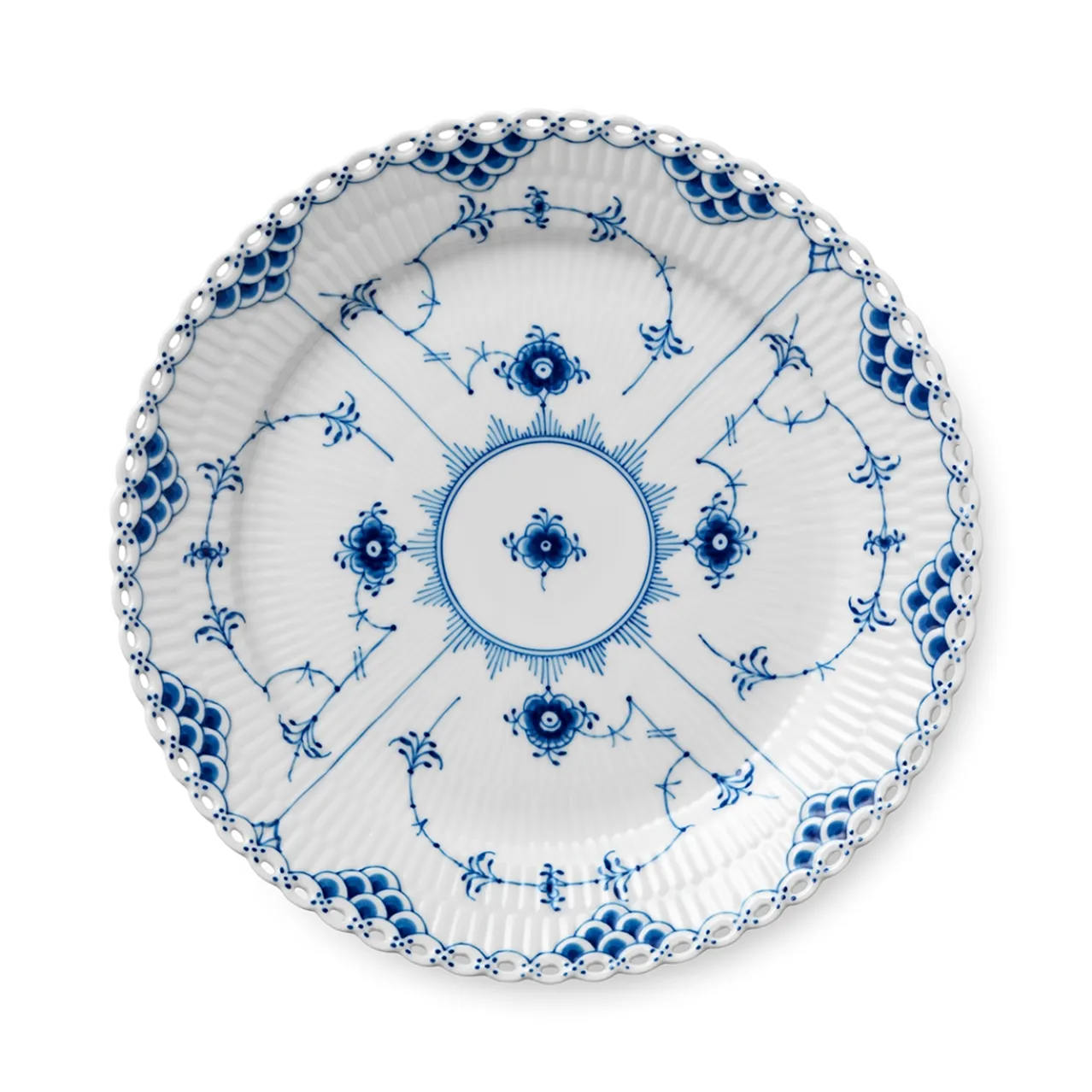 Blue Fluted Full Lace Plate, 25 cm