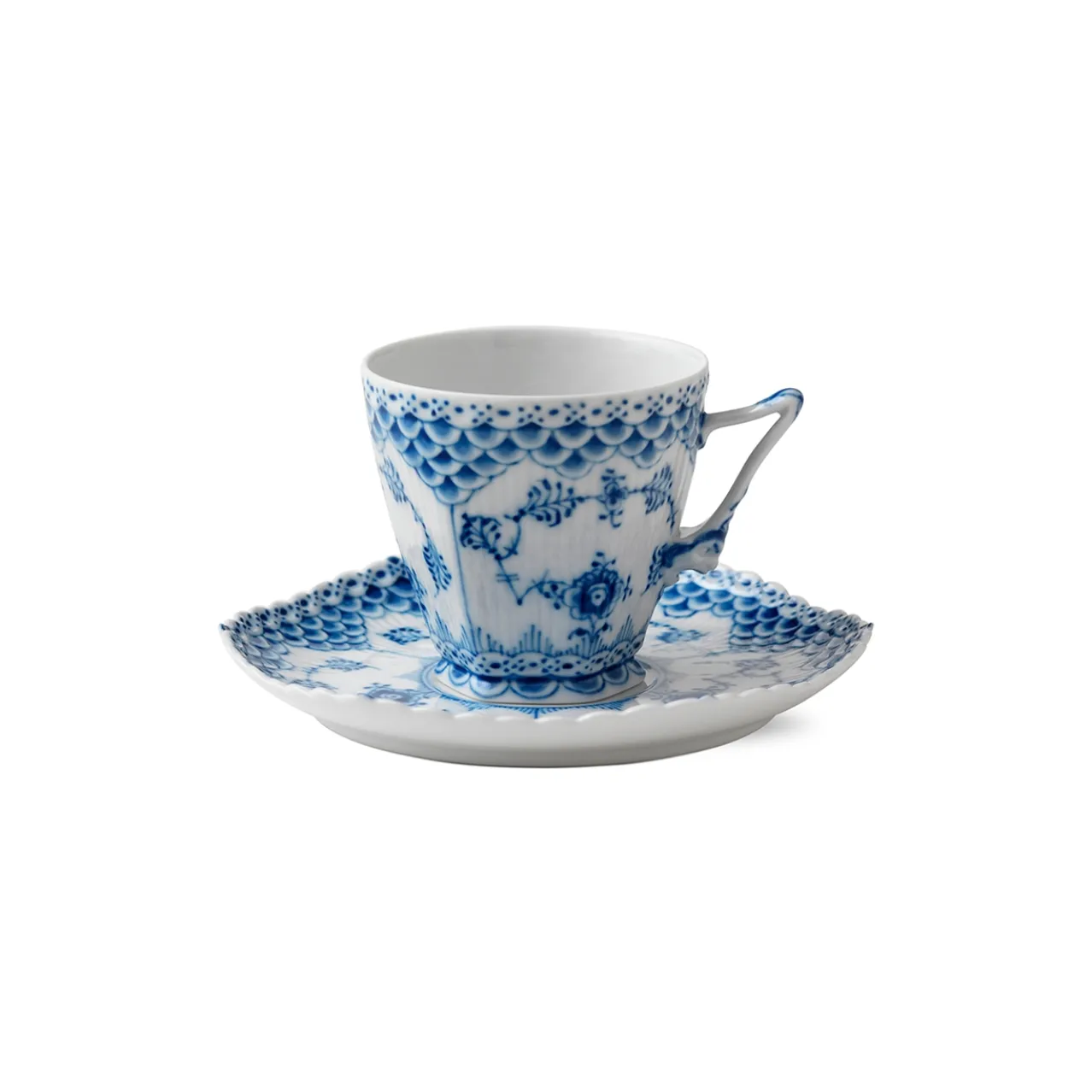 Blue Fluted Full Lace Cup and Saucer, 14 cl
