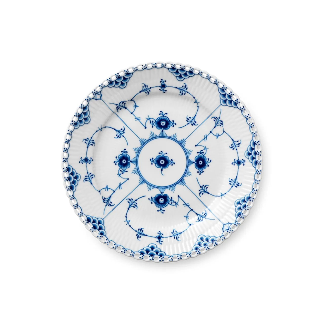 Blue Fluted Full Lace Plate, 19 cm