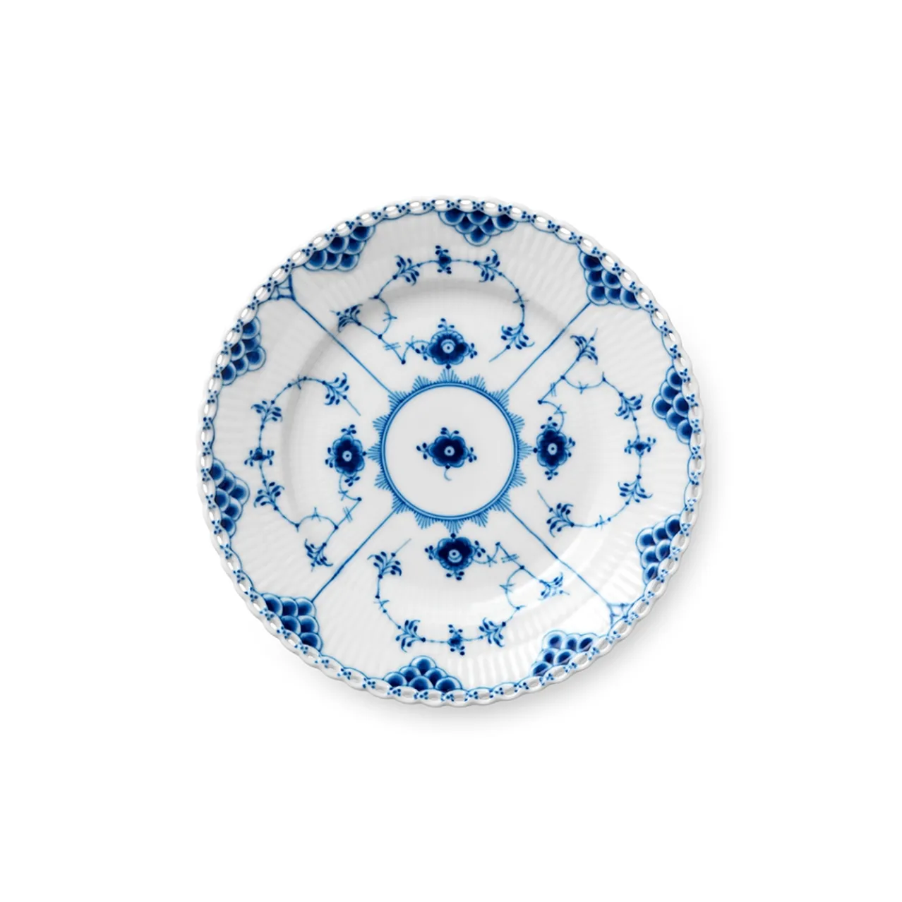 Blue Fluted Full Lace Plate, 17 cm