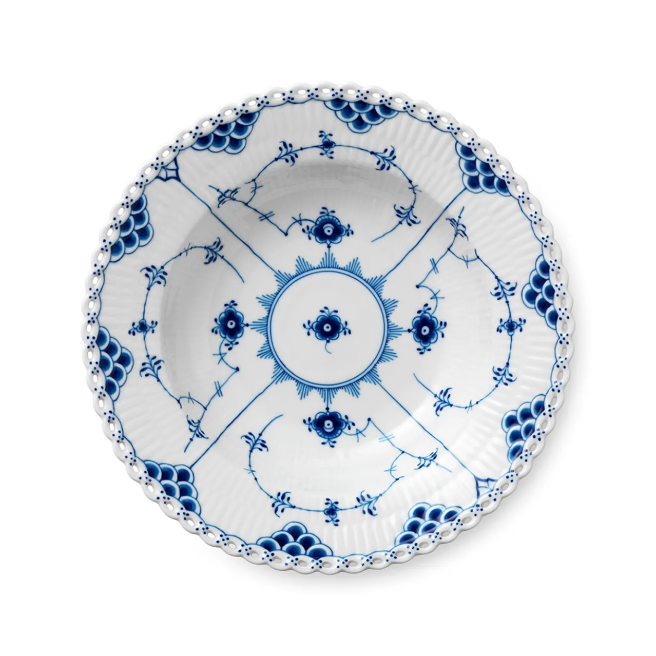 Blue Fluted Full Lace Deep Plate, 23 cm
