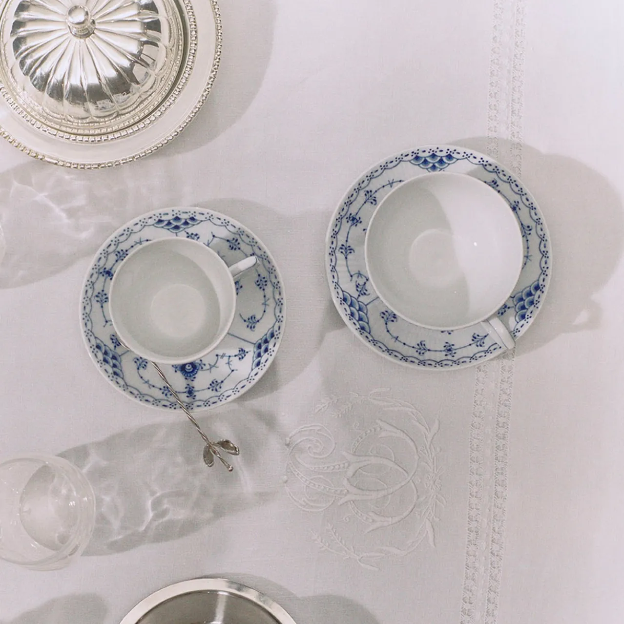 Blue Fluted Half Lace Cup and Saucer, 17 cl