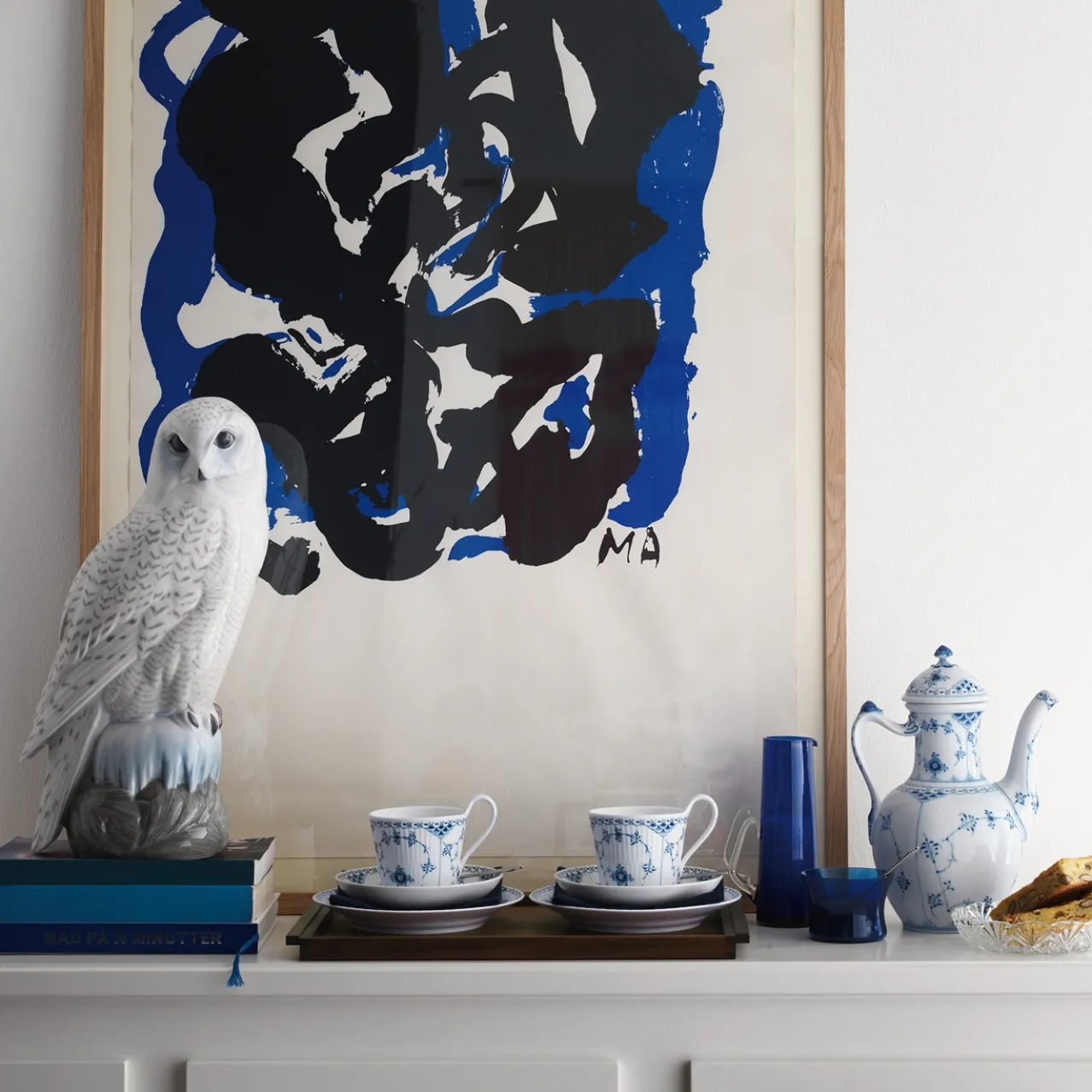 Blue Fluted Half Lace High Handle Cup and Saucer, 24 cl