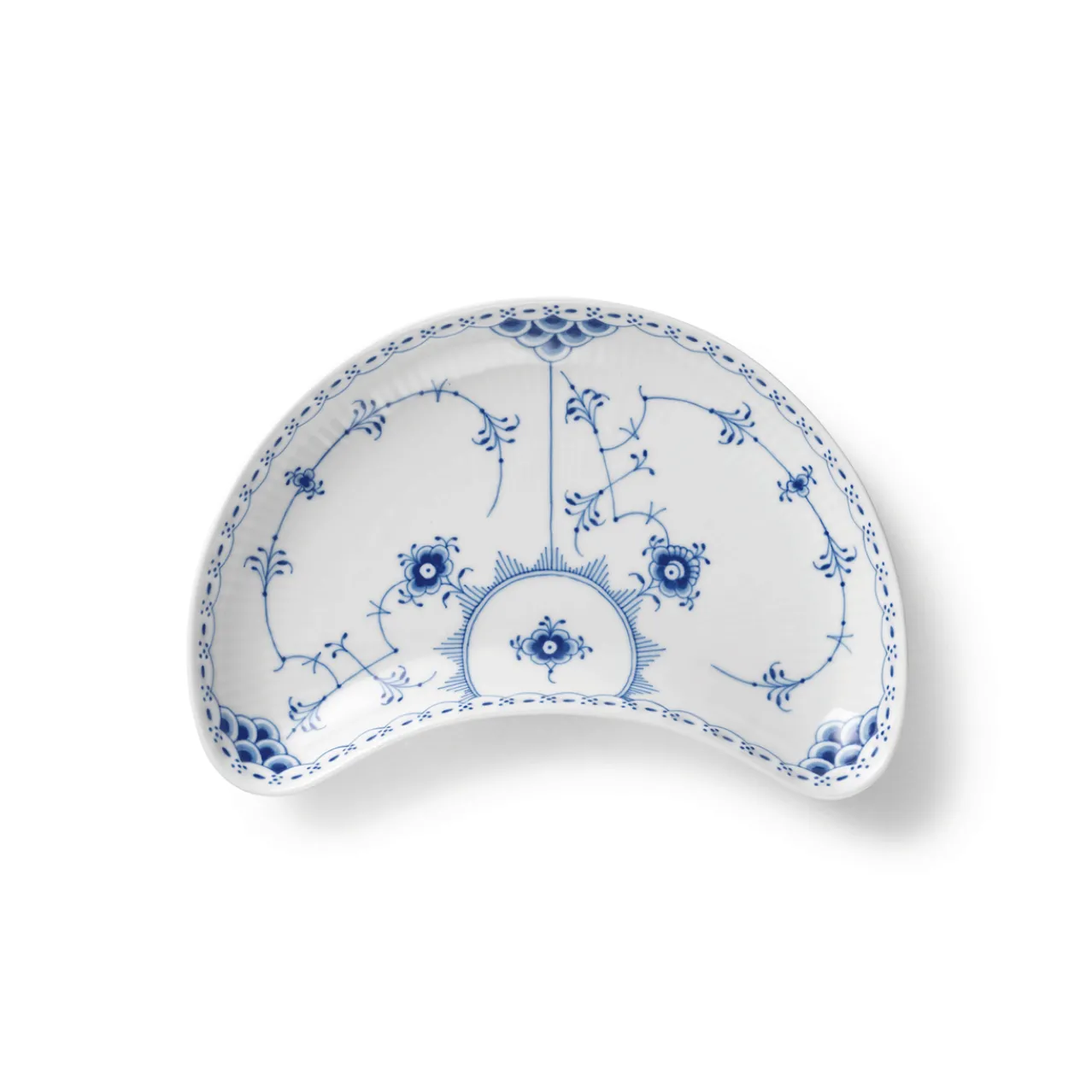 Blue Fluted Half Lace Half Moon Dish, 22 cm