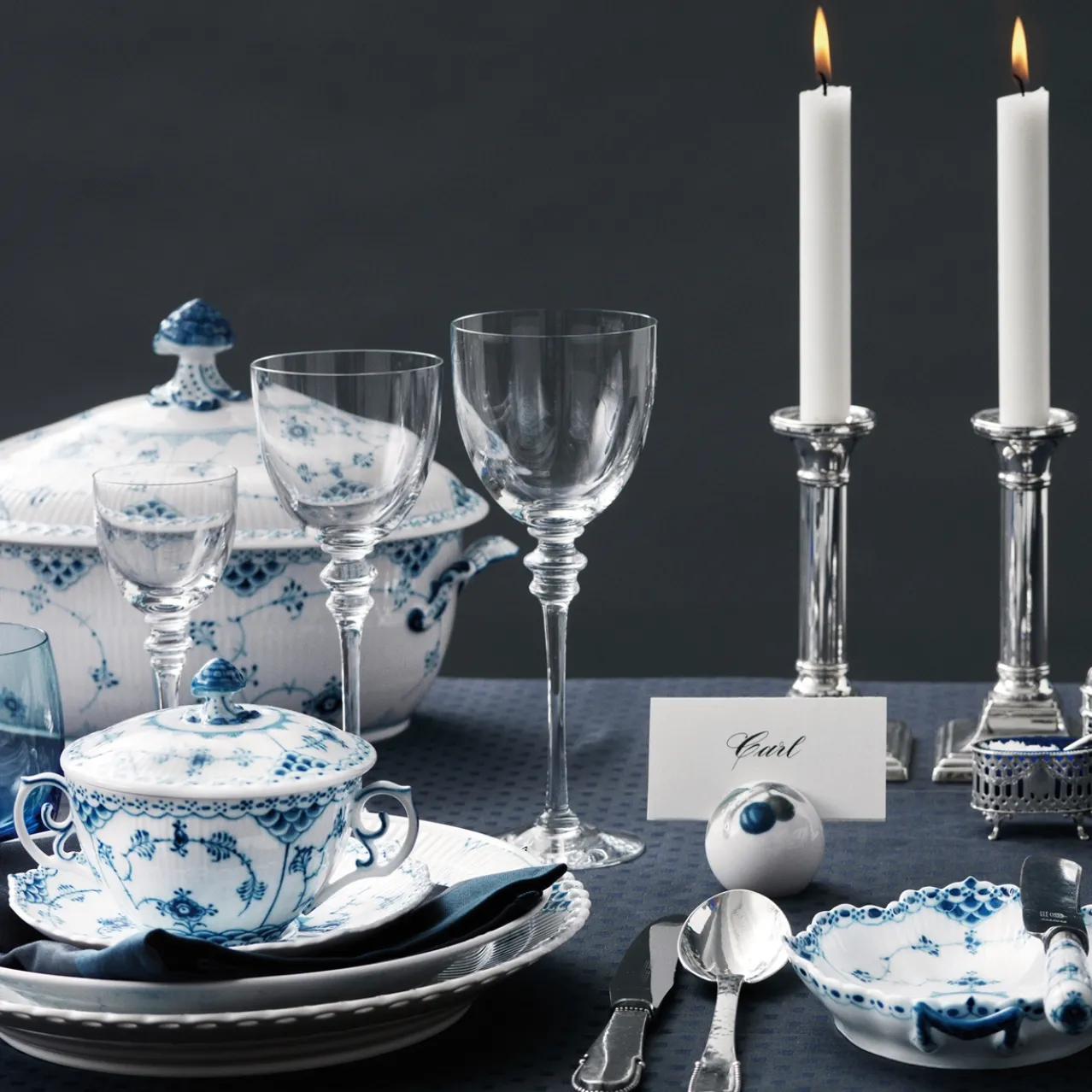 Blue Fluted Half Lace Tureen with Lid, 200 cl