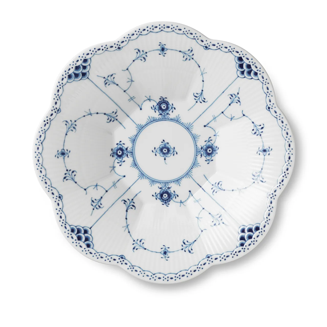 Blue Fluted Half Lace Petal Bowl, 25.5 cm