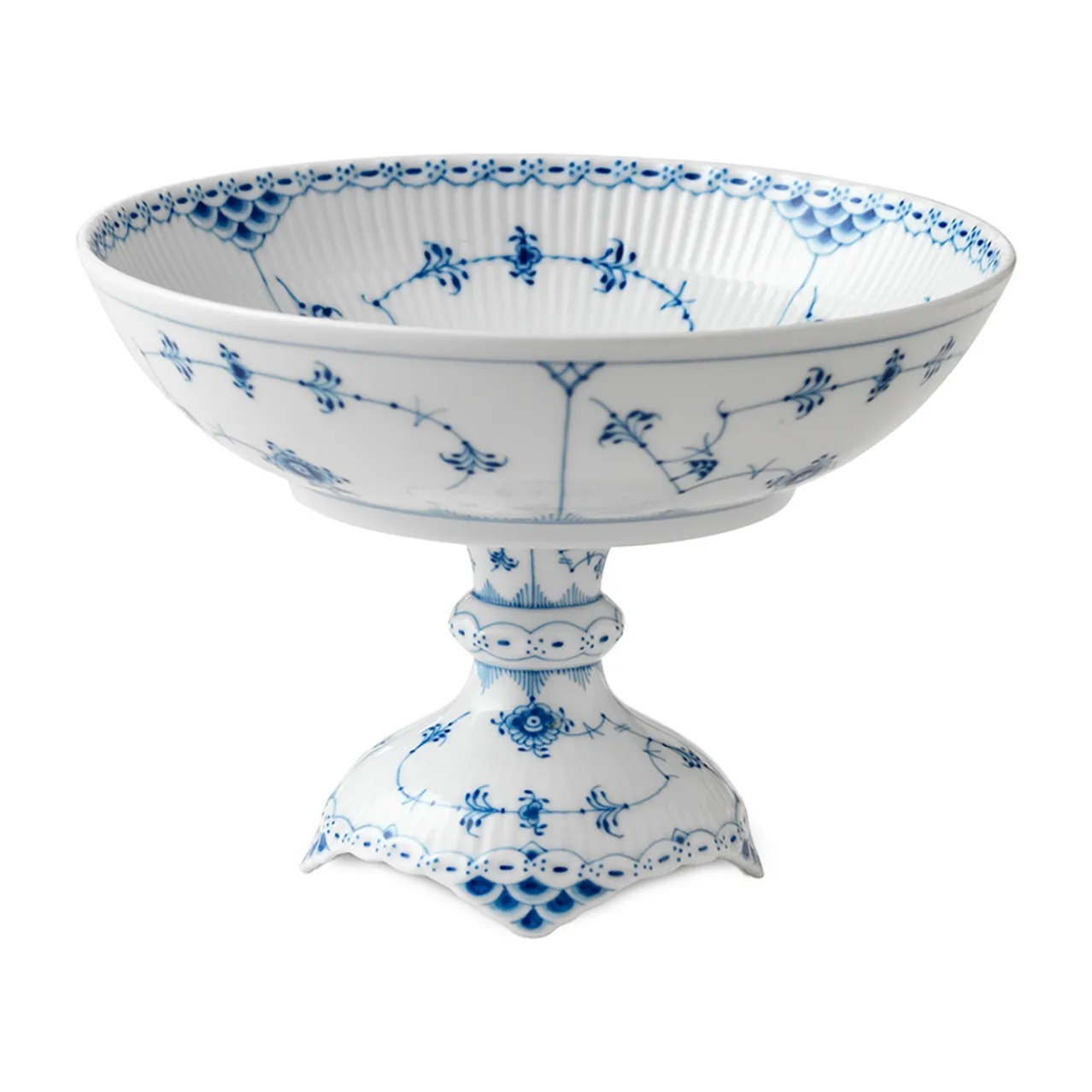 Blue Fluted Half Lace Bowl on High Foot, 80 cl