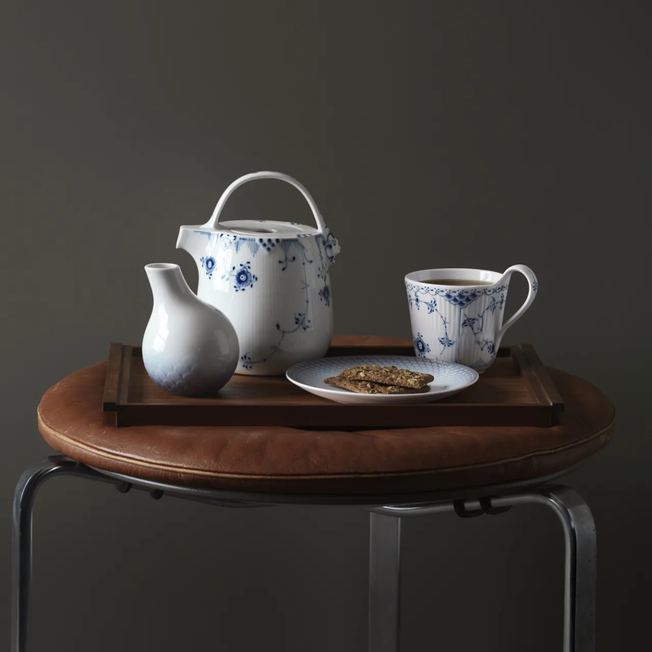 Blue Fluted Half Lace High Handle Cup, 33 cl