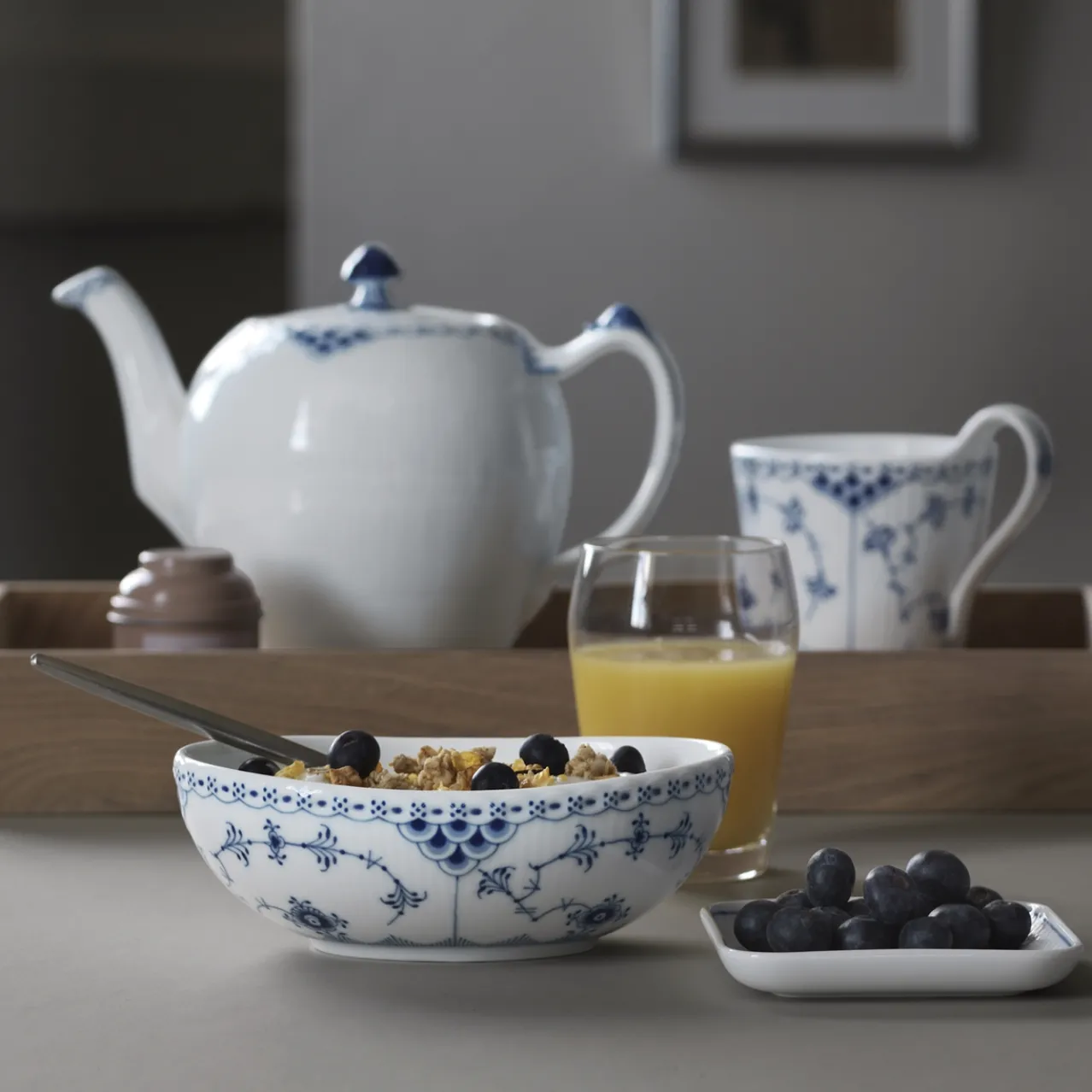 Blue Fluted Half Lace High Handle Cup, 33 cl