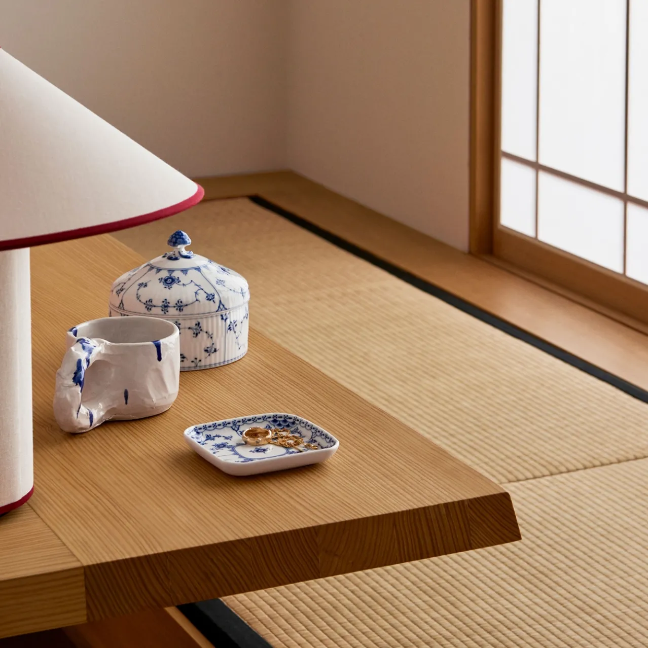 Blue Fluted Half Lace Square Assiette, 10.5 cm