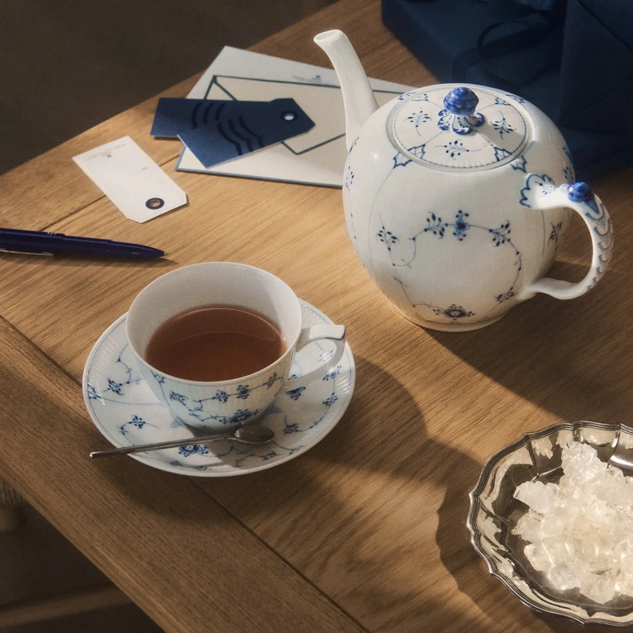 Blue Fluted Plain Cup and Saucer, 28 cl