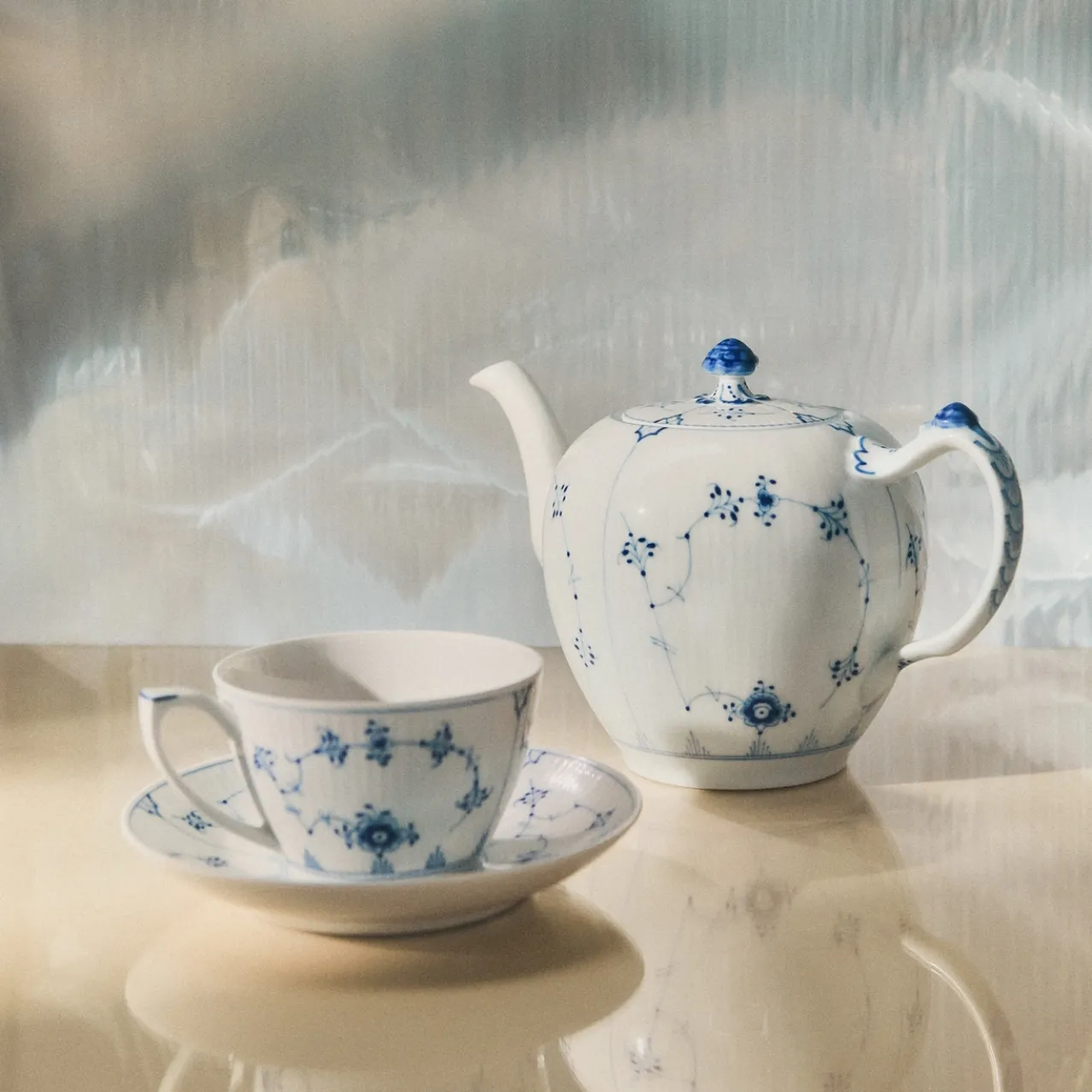 Blue Fluted Plain Cup and Saucer, 28 cl