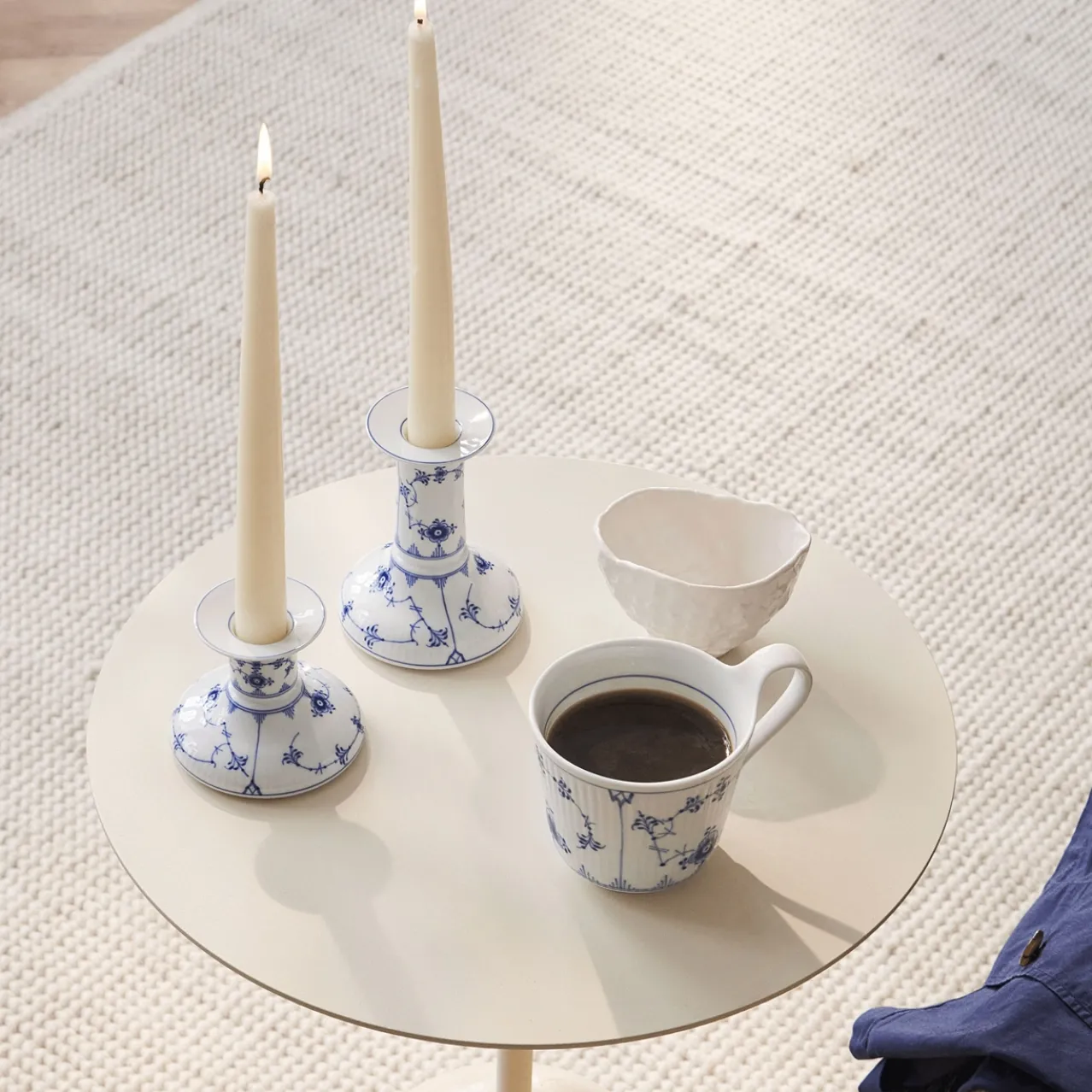 Blue Fluted Plain Candle Holder, 11.5 cm