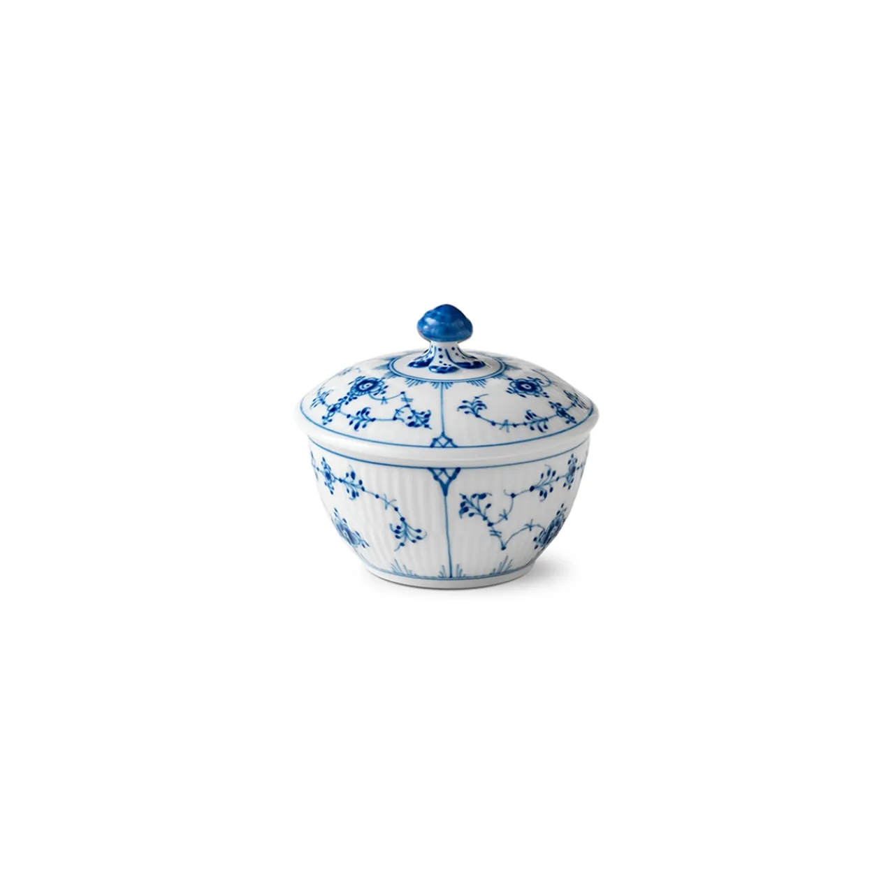 Blue Fluted Plain Sugar Bowl with Lid, 15 cl