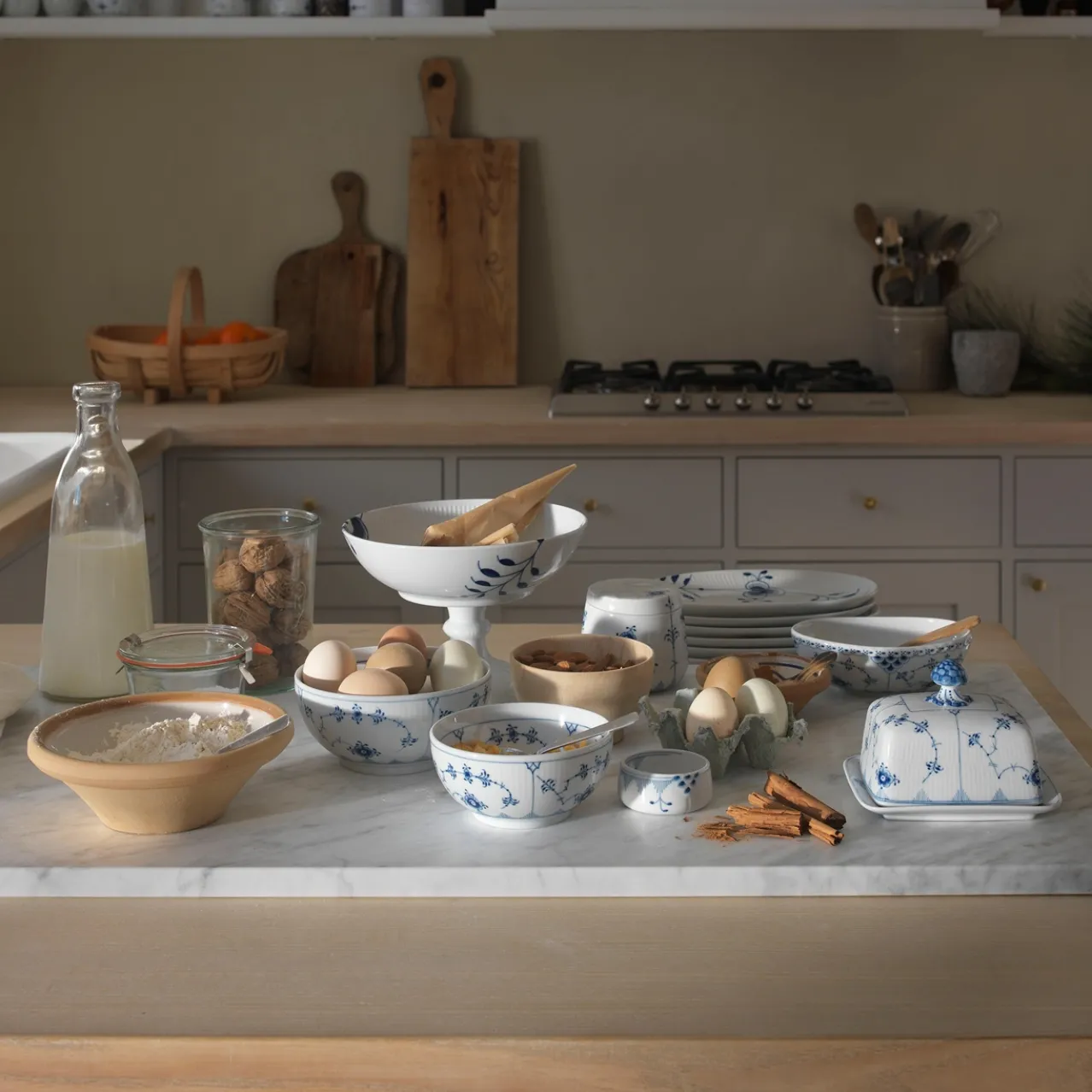 Blue Fluted Plain Butter Dish, 42 cl