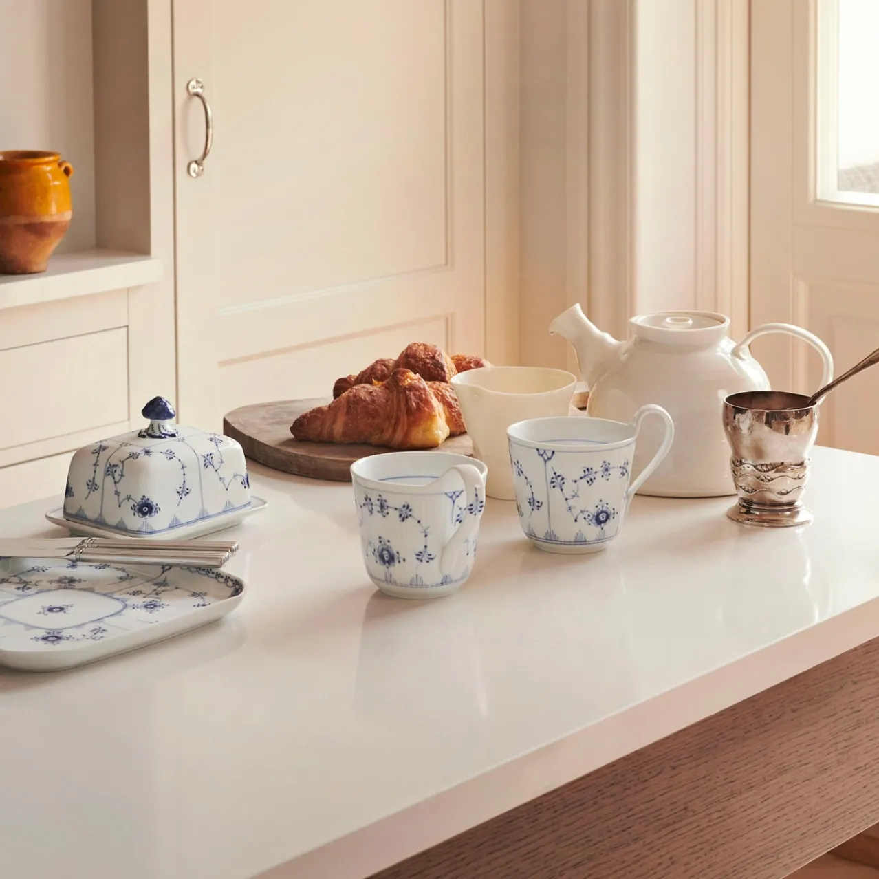 Blue Fluted Plain Butter Dish, 42 cl