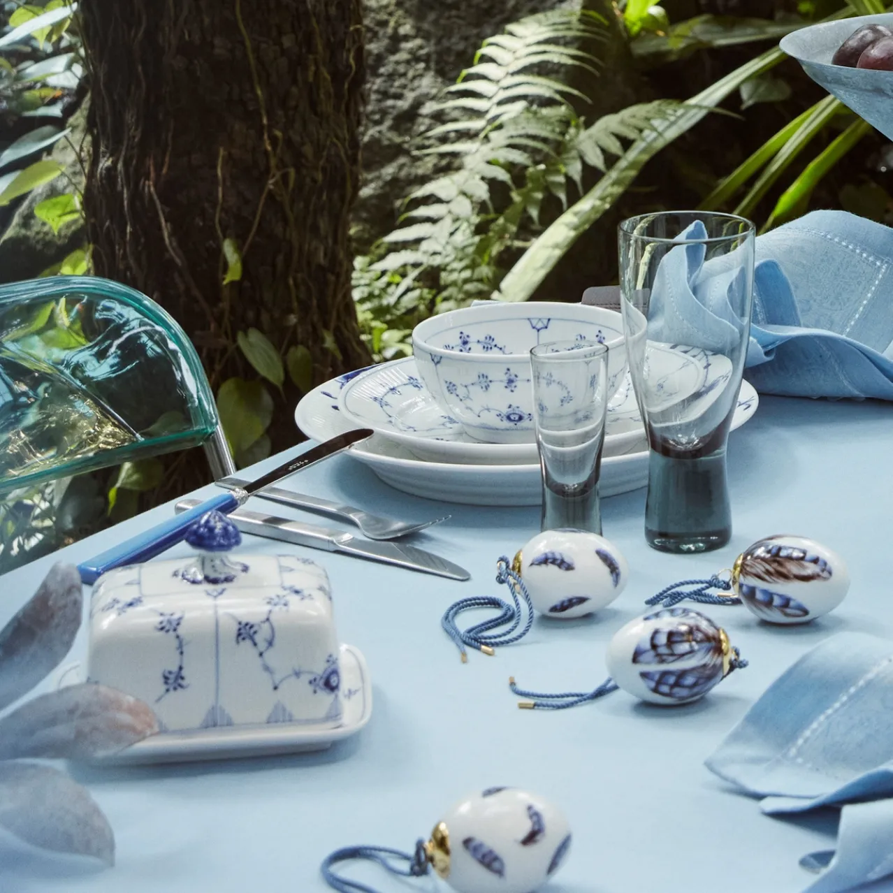 Blue Fluted Plain Butter Dish, 42 cl