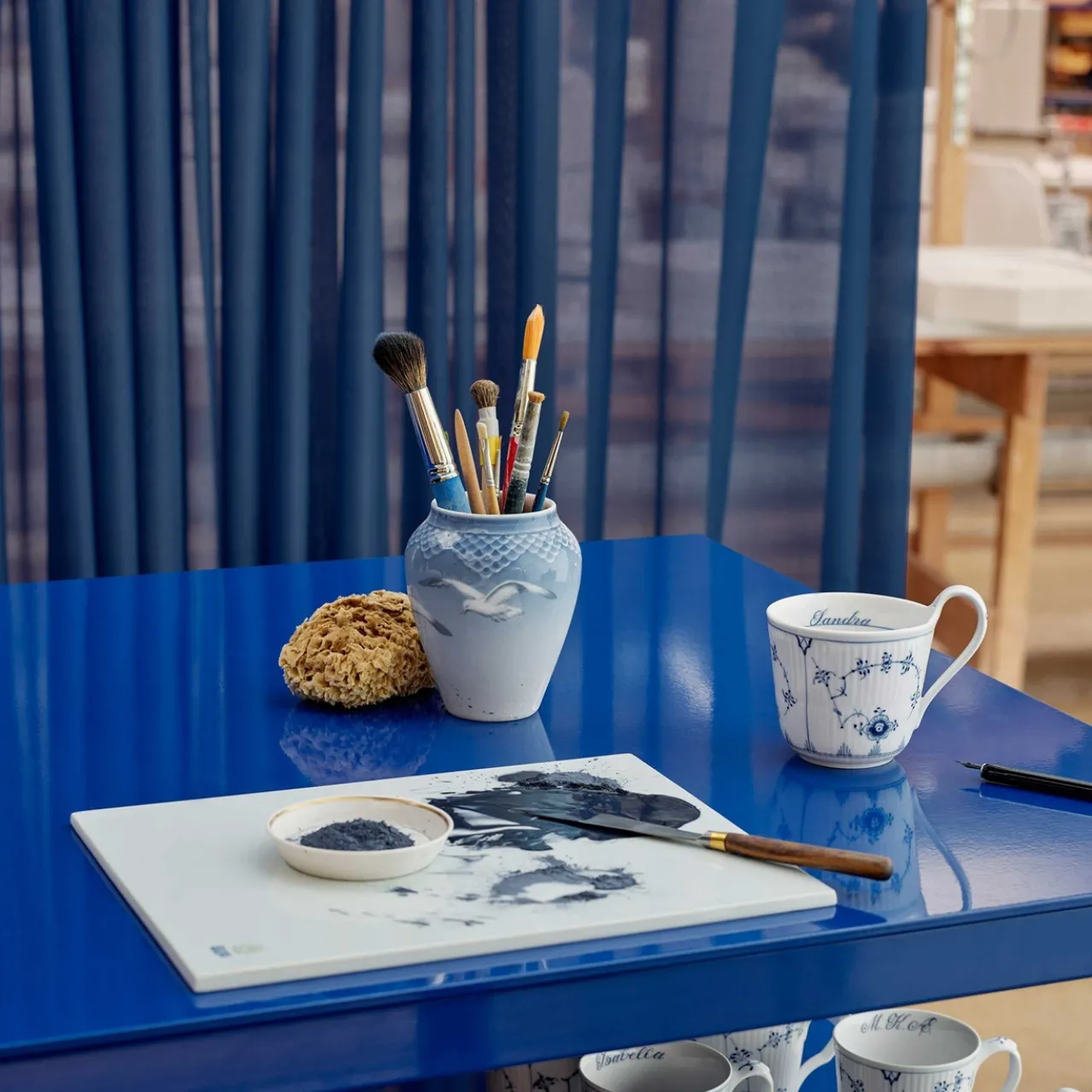 Blue Fluted Plain High Handle Cup, Bespoke, 33 cl