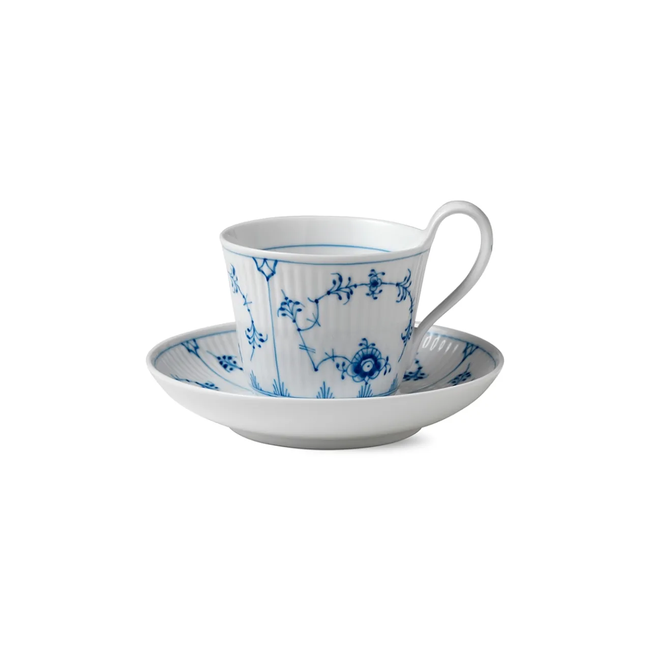 Blue Fluted Plain High Handle Cup and Saucer, 24 cl