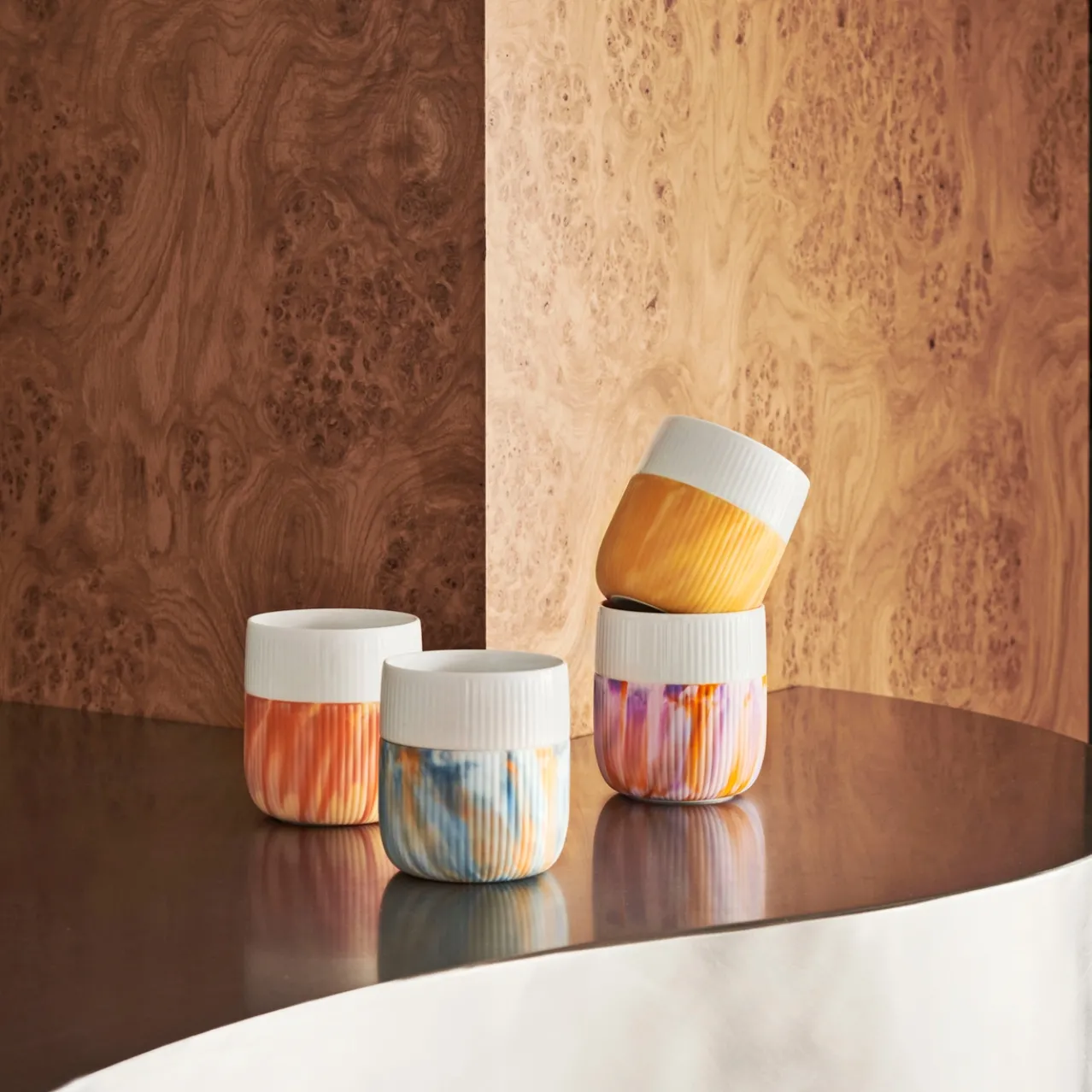 Fluted Contrast Marble Mug, Warm Ochre, 35 cl