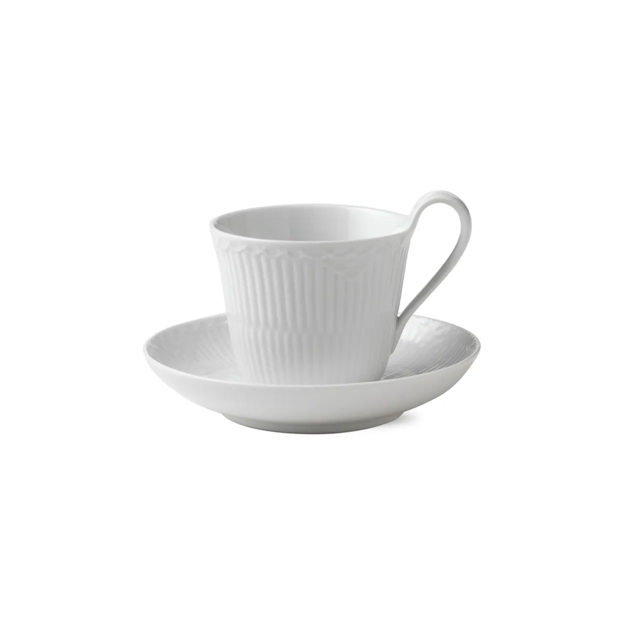 White Fluted Half Lace High Handle Cup and Saucer, 24 cl